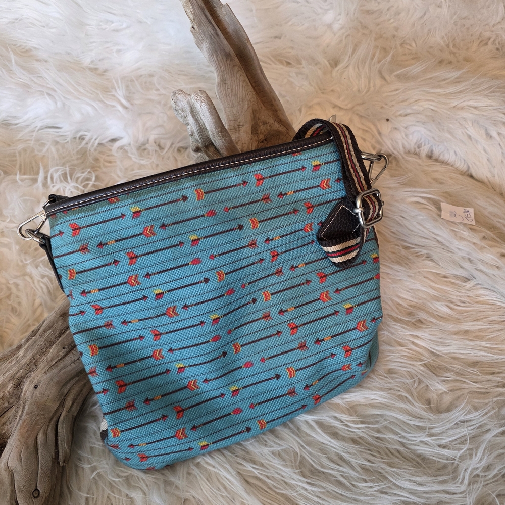 Montana West Turquoise Arrow Print Crossbody Bag with Striped Strap